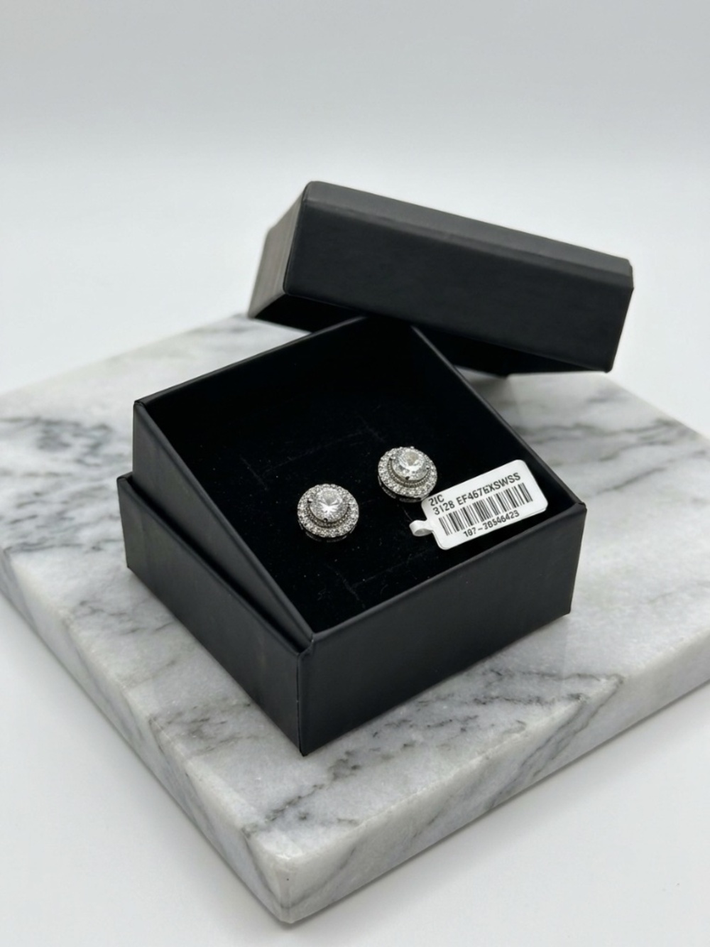 NIB Zales Sterling Silver Round Halo CZ Stud Earrings